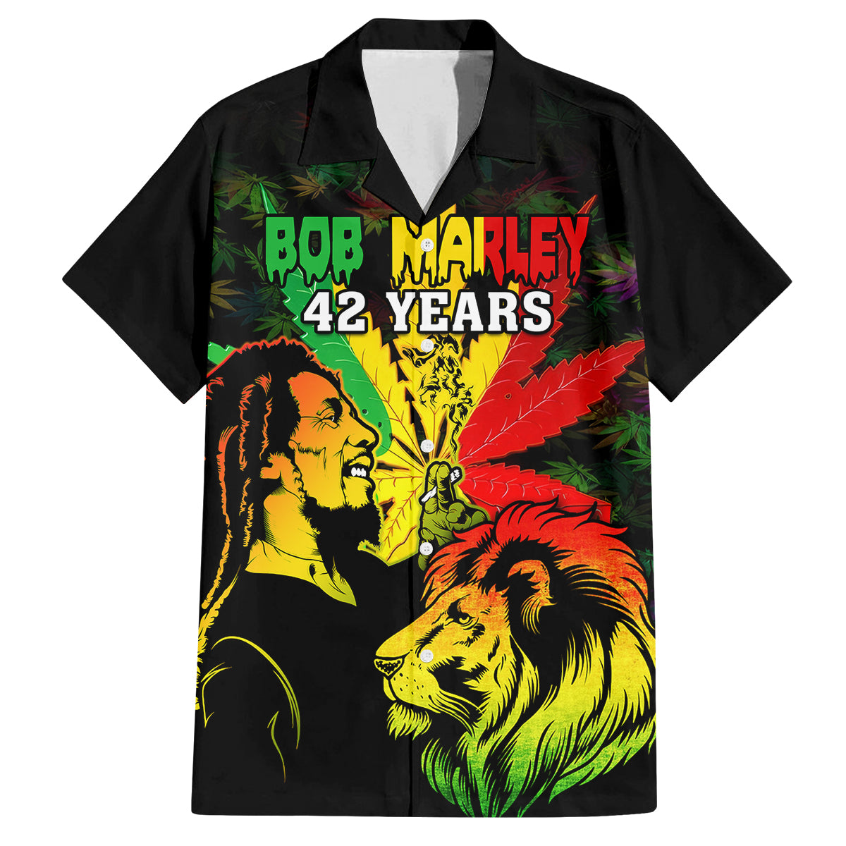 Jamaica Legend Bob Kid Hawaiian Shirt Lion With Cannabis Leaf Pattern - Wonder Print Shop