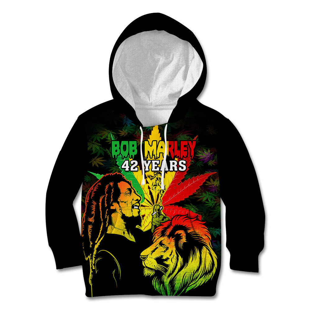 Jamaica Legend Bob Kid Hoodie Lion With Cannabis Leaf Pattern - Wonder Print Shop