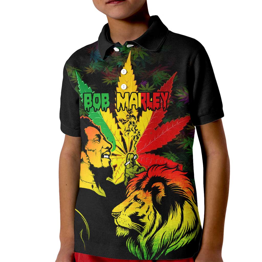 Jamaica Legend Bob Kid Polo Shirt Lion With Cannabis Leaf Pattern LT14