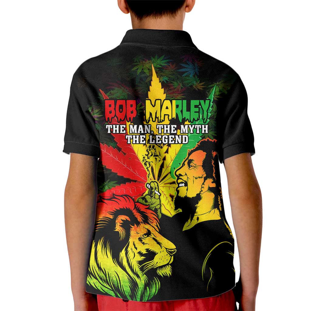 Jamaica Legend Bob Kid Polo Shirt Lion With Cannabis Leaf Pattern LT14