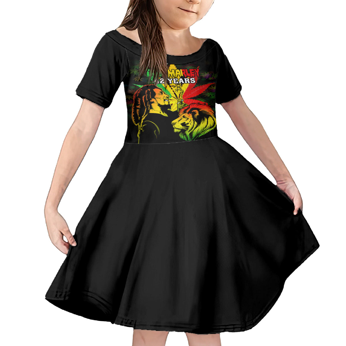 Jamaica Legend Bob Kid Short Sleeve Dress Lion With Cannabis Leaf Pattern - Wonder Print Shop