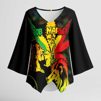 Jamaica Legend Bob Kimono Sleeve Blouse Lion With Cannabis Leaf Pattern - Wonder Print Shop