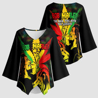 Jamaica Legend Bob Kimono Sleeve Blouse Lion With Cannabis Leaf Pattern - Wonder Print Shop