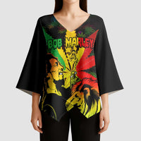 Jamaica Legend Bob Kimono Sleeve Blouse Lion With Cannabis Leaf Pattern - Wonder Print Shop