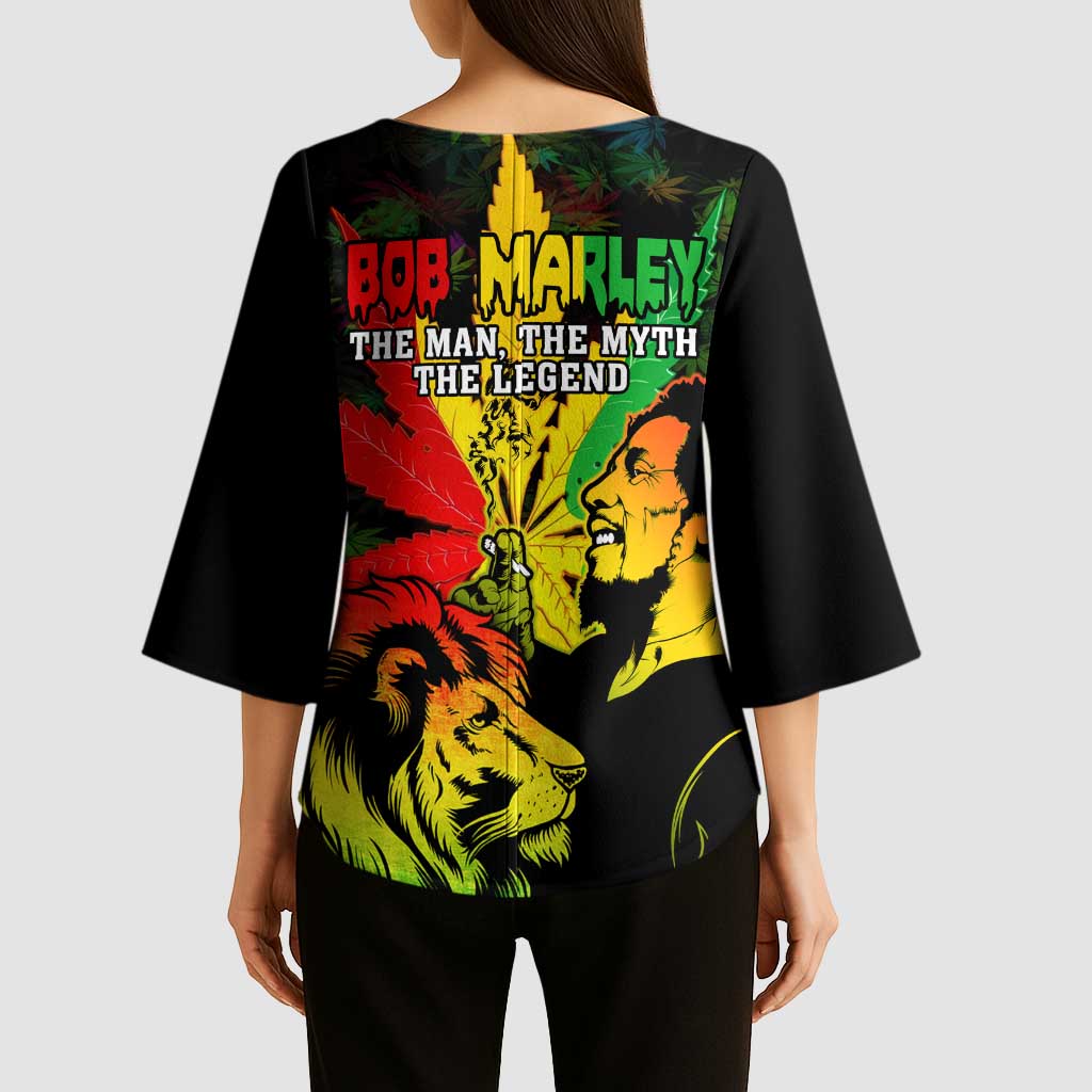 Jamaica Legend Bob Kimono Sleeve Blouse Lion With Cannabis Leaf Pattern - Wonder Print Shop
