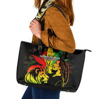 Jamaica Legend Bob Leather Tote Bag Lion With Cannabis Leaf Pattern - Wonder Print Shop