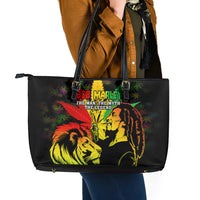 Jamaica Legend Bob Leather Tote Bag Lion With Cannabis Leaf Pattern - Wonder Print Shop