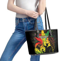 Jamaica Legend Bob Leather Tote Bag Lion With Cannabis Leaf Pattern - Wonder Print Shop
