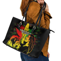 Jamaica Legend Bob Leather Tote Bag Lion With Cannabis Leaf Pattern - Wonder Print Shop