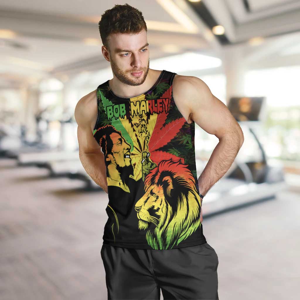 Jamaica Legend Bob Men Tank Top Lion With Cannabis Leaf Pattern LT14