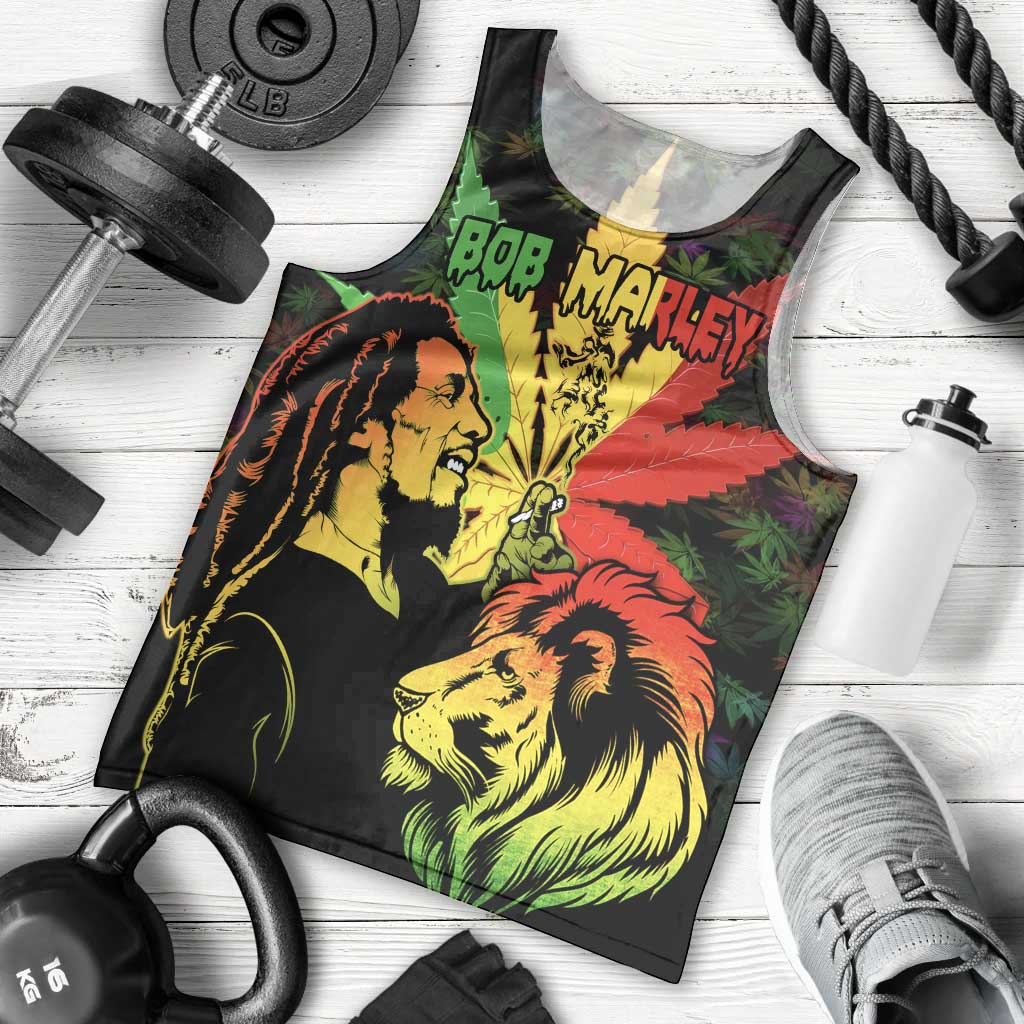 Jamaica Legend Bob Men Tank Top Lion With Cannabis Leaf Pattern LT14