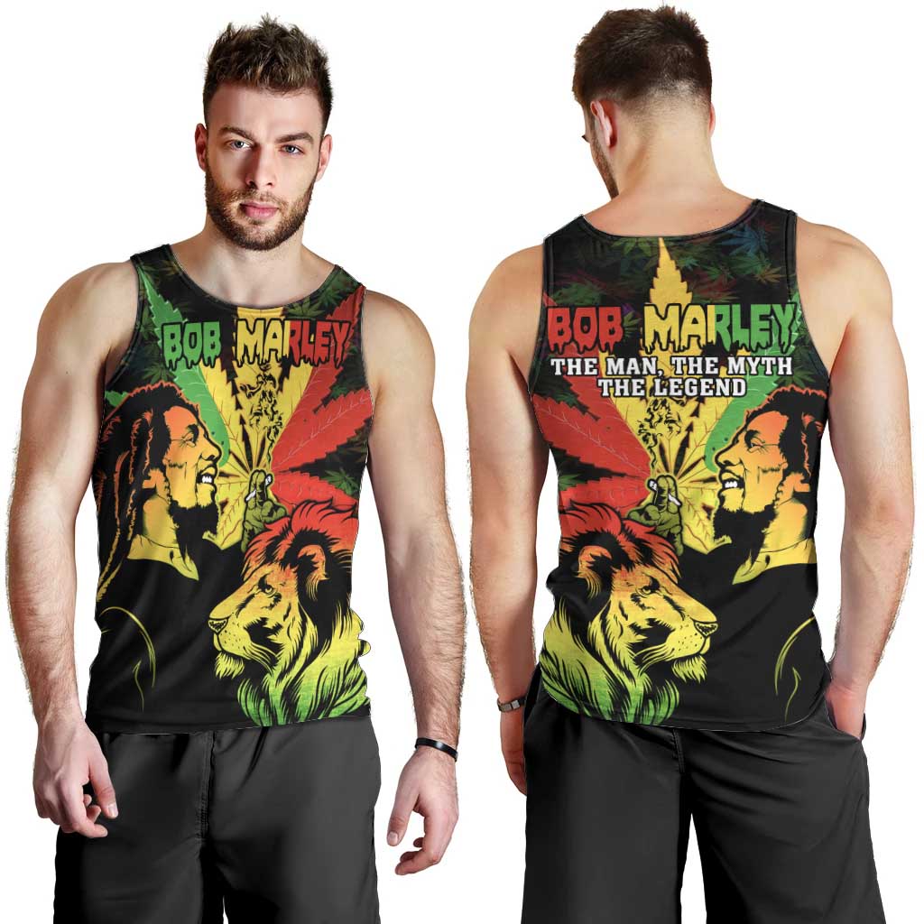 Jamaica Legend Bob Men Tank Top Lion With Cannabis Leaf Pattern LT14