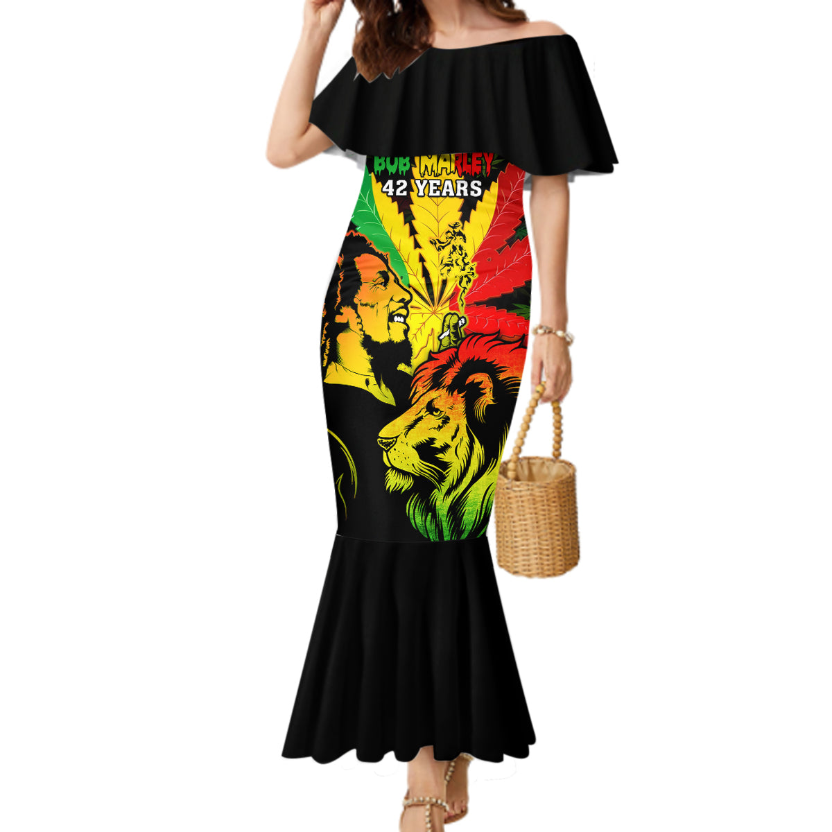 Jamaica Legend Bob Mermaid Dress Lion With Cannabis Leaf Pattern - Wonder Print Shop