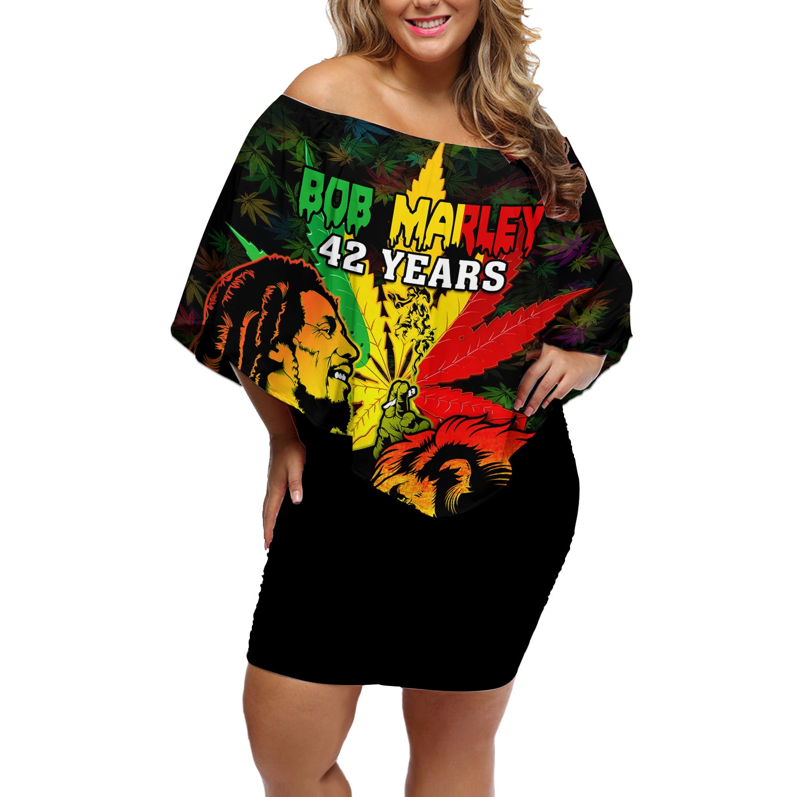 jamaica-bob-marley-off-shoulder-short-dress-lion-with-cannabis-leaf-pattern