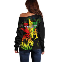 Jamaica Legend Bob Off Shoulder Sweater Lion With Cannabis Leaf Pattern LT14