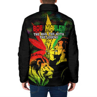 Jamaica Legend Bob Padded Jacket Lion With Cannabis Leaf Pattern - Wonder Print Shop