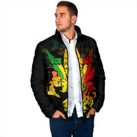 Jamaica Legend Bob Padded Jacket Lion With Cannabis Leaf Pattern - Wonder Print Shop