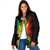 Jamaica Legend Bob Padded Jacket Lion With Cannabis Leaf Pattern - Wonder Print Shop