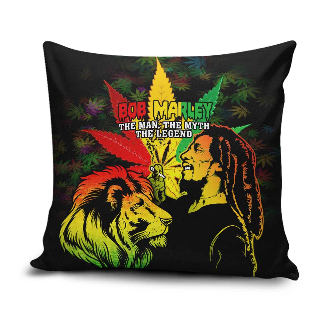 Jamaica Legend Bob Pillow Cover Lion With Cannabis Leaf Pattern - Wonder Print Shop