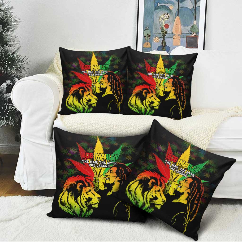 Jamaica Legend Bob Pillow Cover Lion With Cannabis Leaf Pattern - Wonder Print Shop