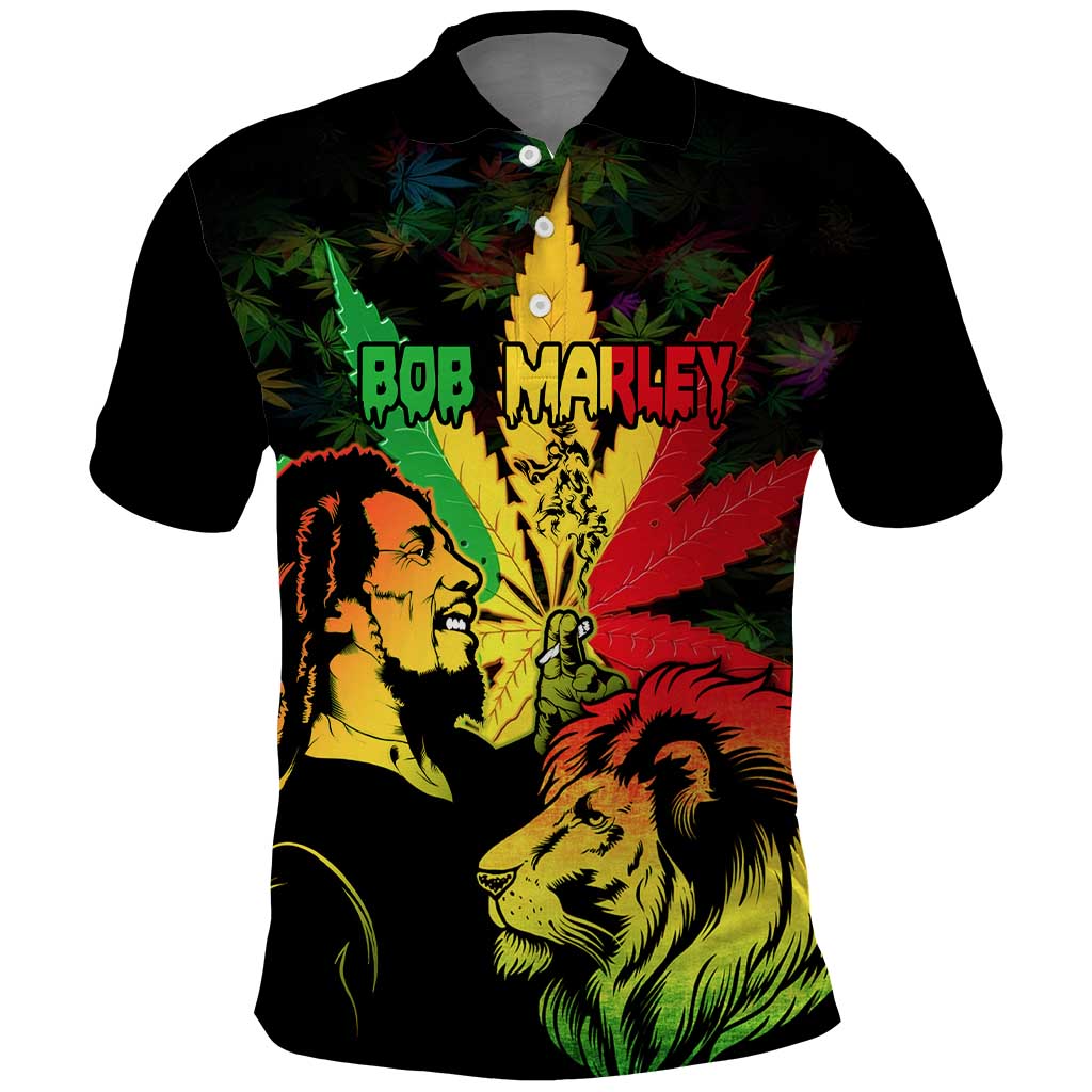 Jamaica Legend Bob Polo Shirt Lion With Cannabis Leaf Pattern LT14