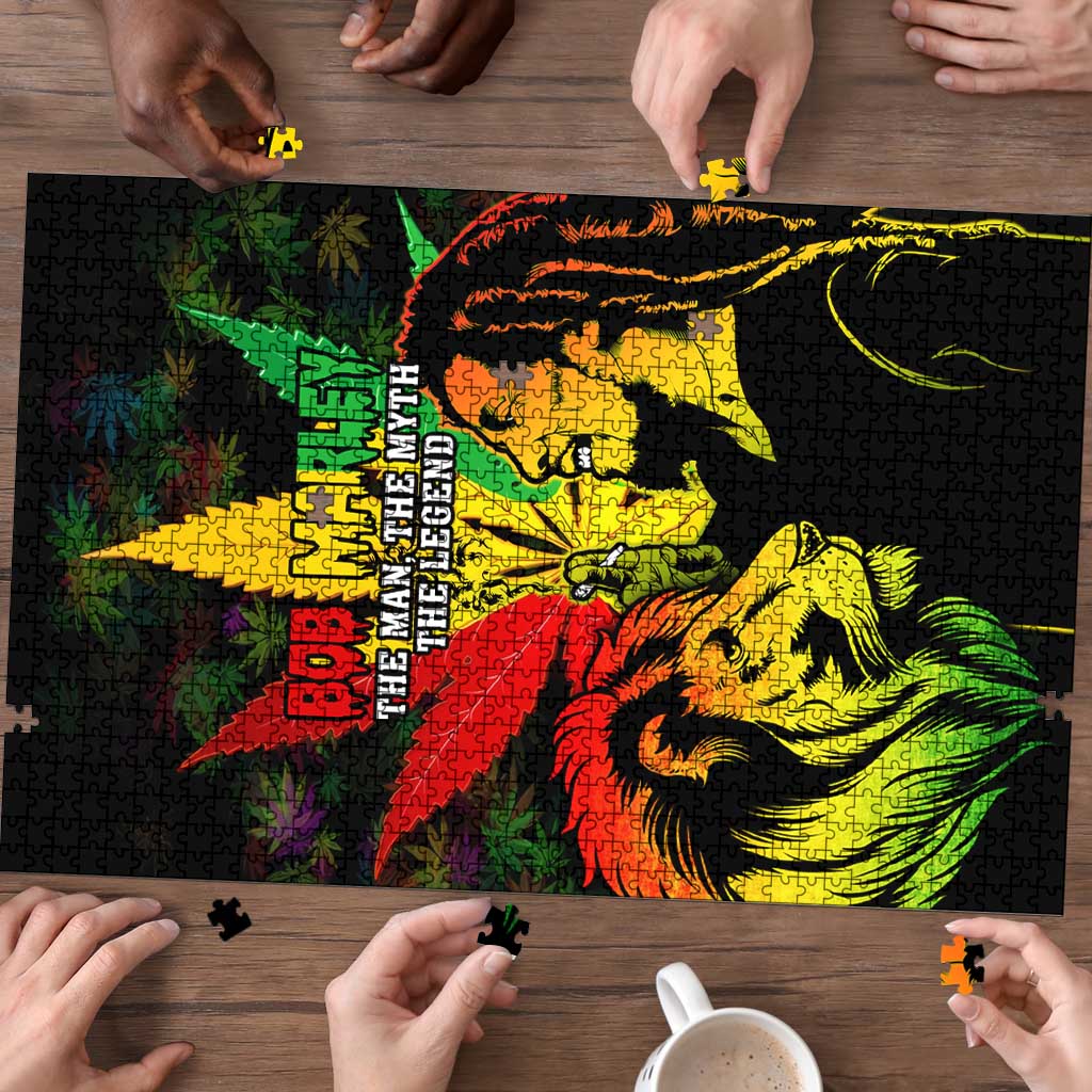 Jamaica Legend Bob Puzzle Lion With Cannabis Leaf Pattern - Wonder Print Shop
