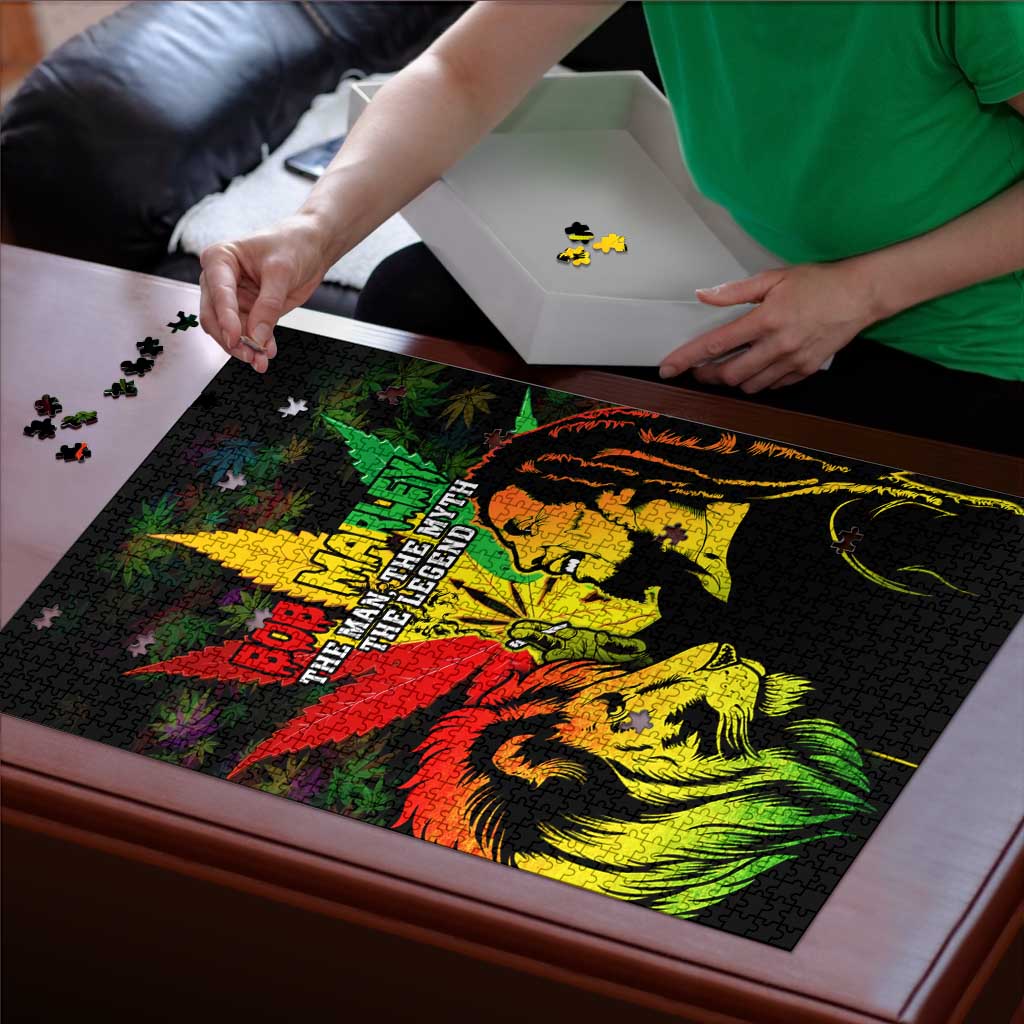 Jamaica Legend Bob Puzzle Lion With Cannabis Leaf Pattern - Wonder Print Shop