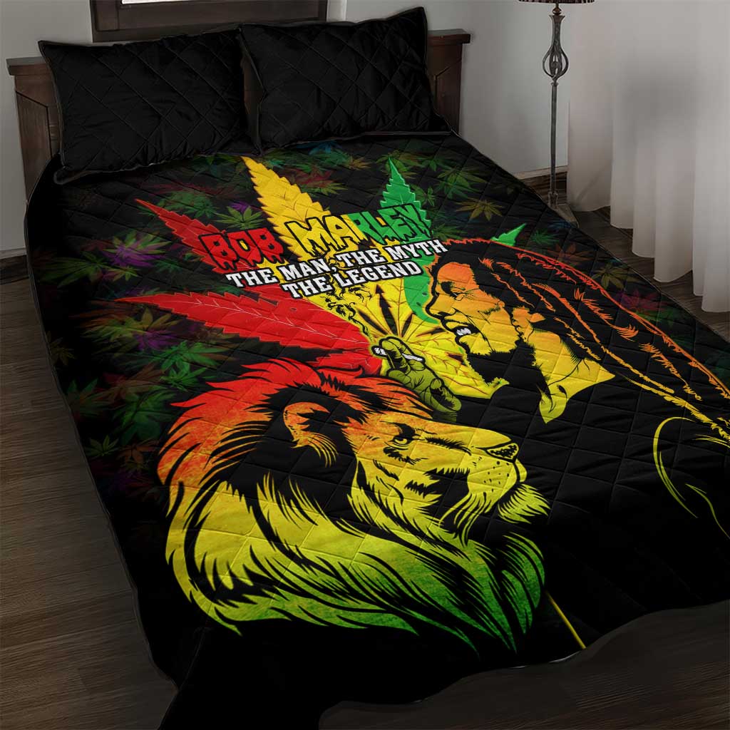 Jamaica Legend Bob Quilt Bed Set Lion With Cannabis Leaf Pattern - Wonder Print Shop