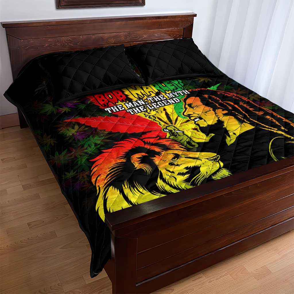 Jamaica Legend Bob Quilt Bed Set Lion With Cannabis Leaf Pattern - Wonder Print Shop