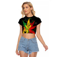 Jamaica Legend Bob Raglan Cropped T Shirt Lion With Cannabis Leaf Pattern LT14