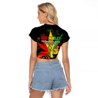 Jamaica Legend Bob Raglan Cropped T Shirt Lion With Cannabis Leaf Pattern LT14