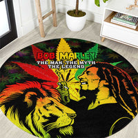 Jamaica Legend Bob Round Carpet Lion With Cannabis Leaf Pattern - Wonder Print Shop