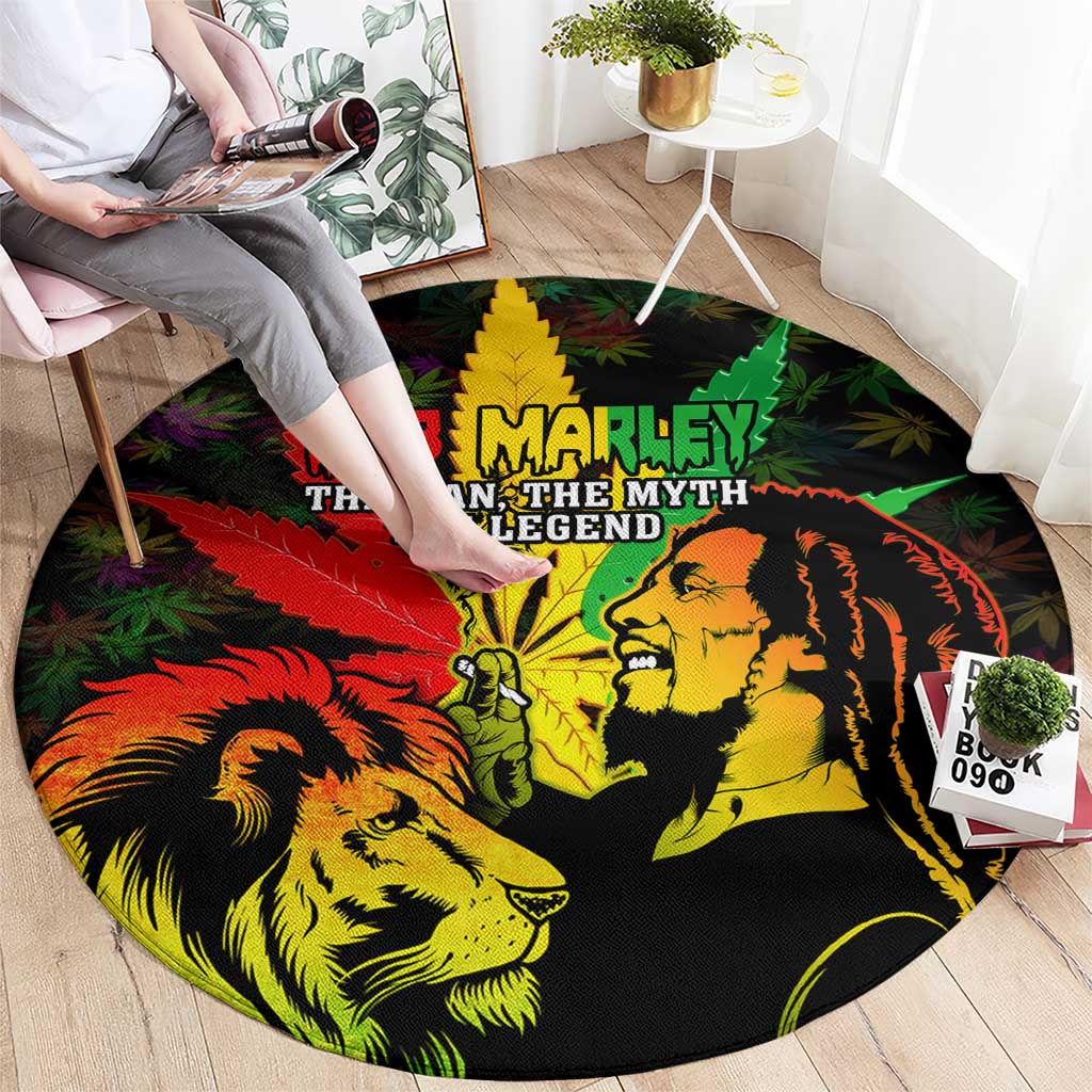 Jamaica Legend Bob Round Carpet Lion With Cannabis Leaf Pattern - Wonder Print Shop