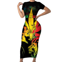 Jamaica Legend Bob Short Sleeve Bodycon Dress Lion With Cannabis Leaf Pattern LT14