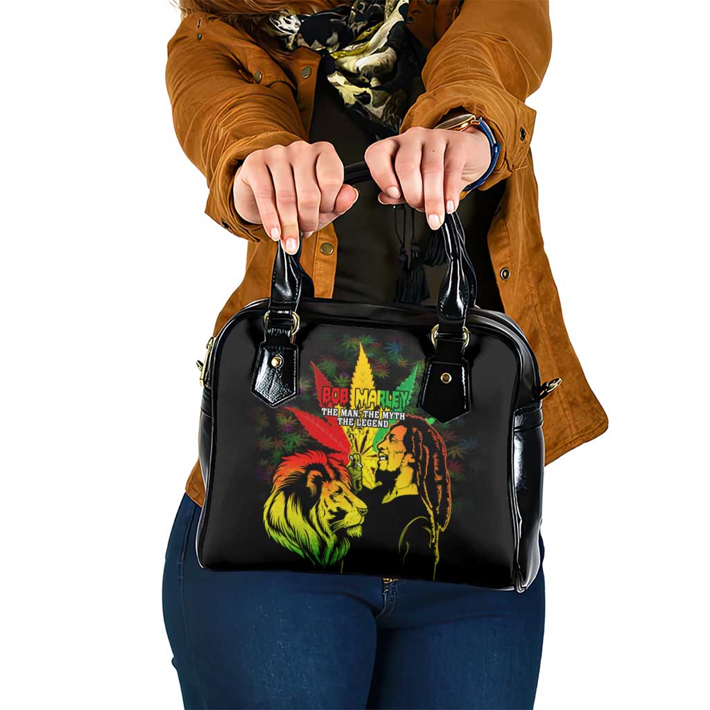 Jamaica Legend Bob Shoulder Handbag Lion With Cannabis Leaf Pattern - Wonder Print Shop