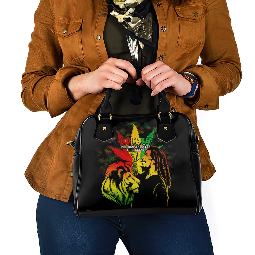 Jamaica Legend Bob Shoulder Handbag Lion With Cannabis Leaf Pattern - Wonder Print Shop
