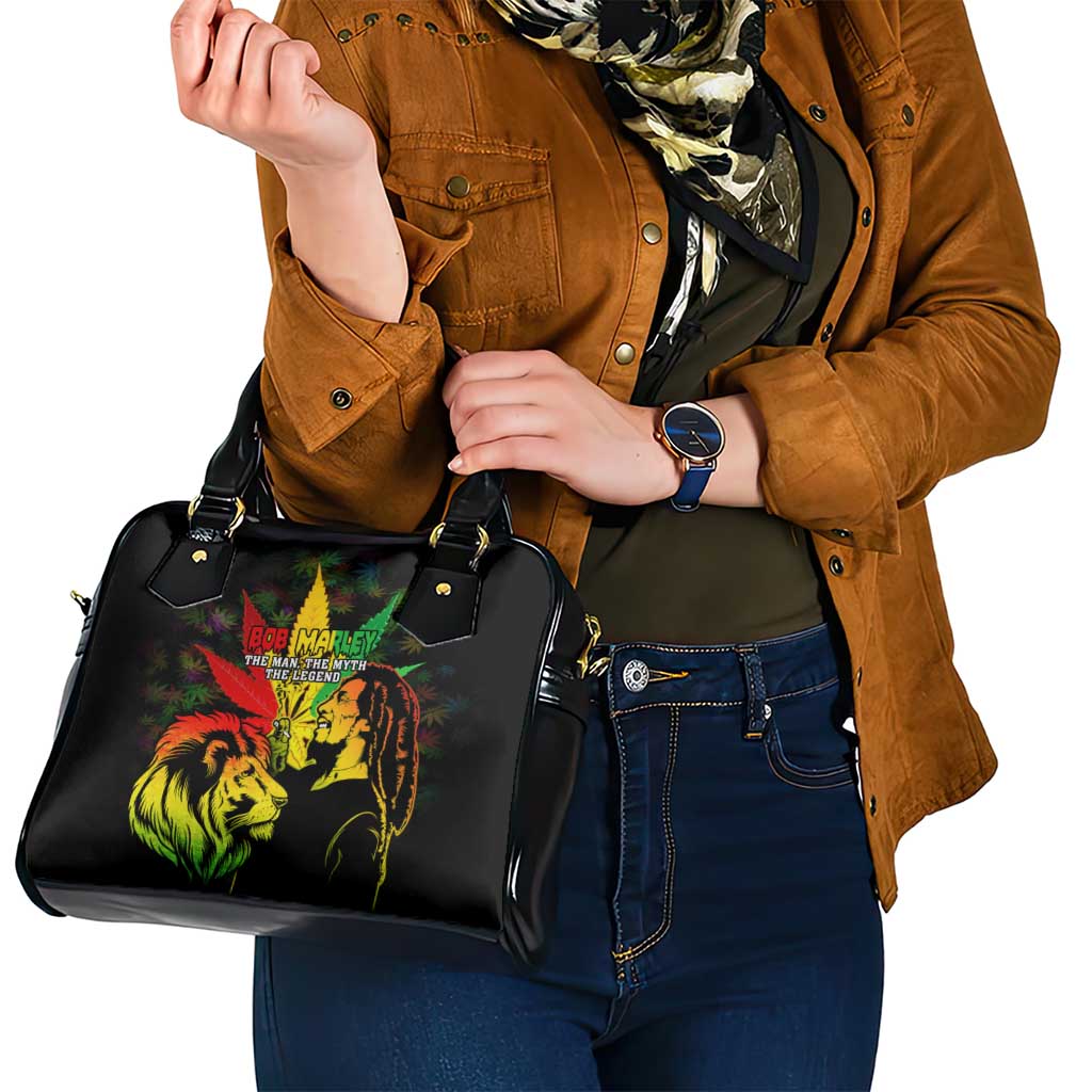 Jamaica Legend Bob Shoulder Handbag Lion With Cannabis Leaf Pattern - Wonder Print Shop