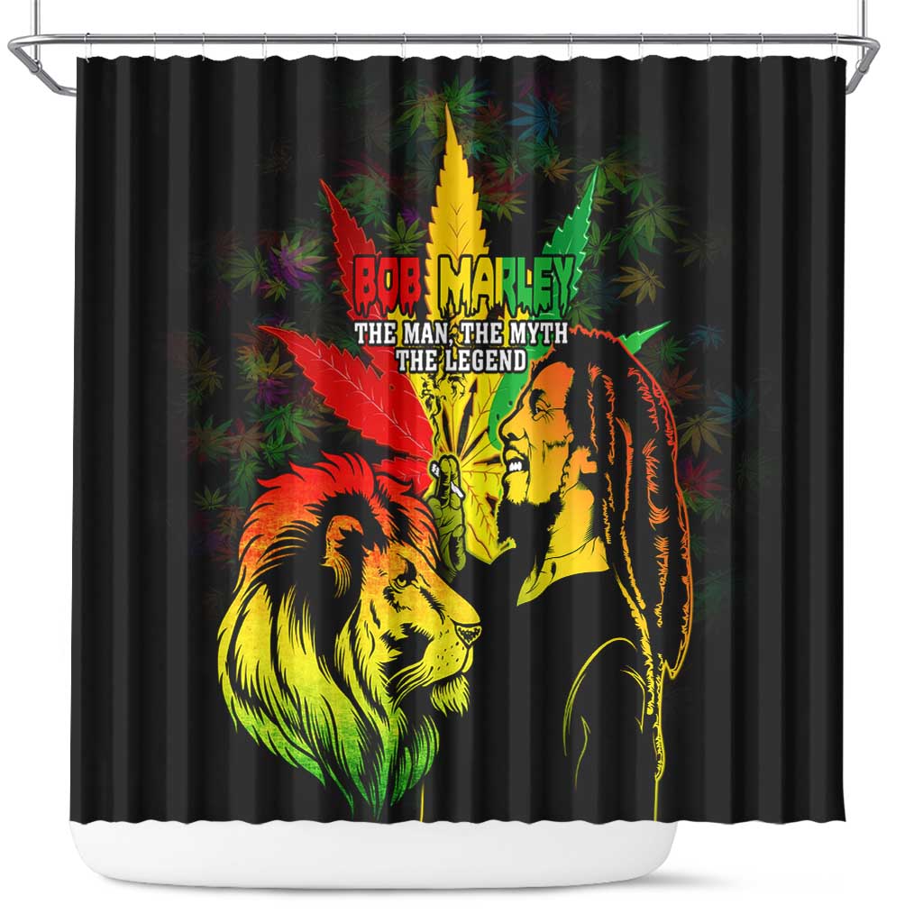 Jamaica Legend Bob Shower Curtain Lion With Cannabis Leaf Pattern - Wonder Print Shop