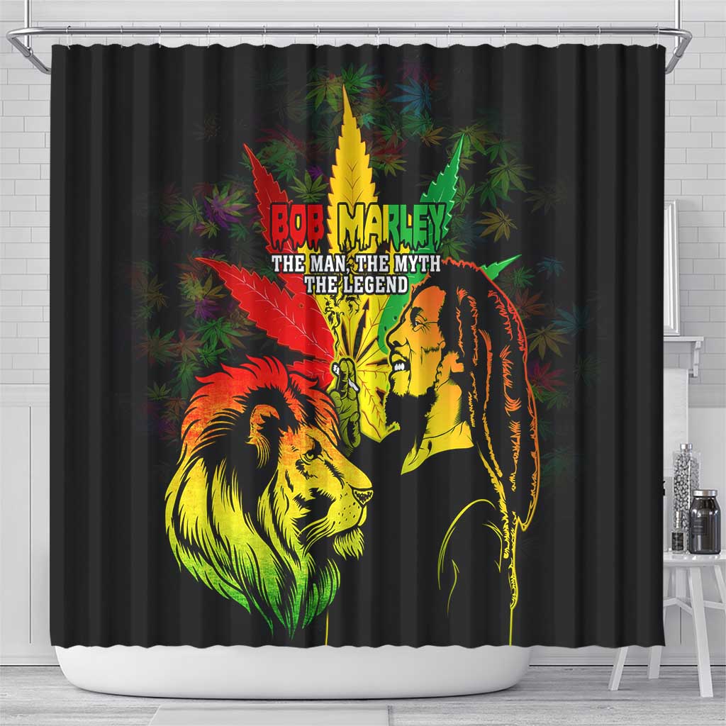 Jamaica Legend Bob Shower Curtain Lion With Cannabis Leaf Pattern - Wonder Print Shop