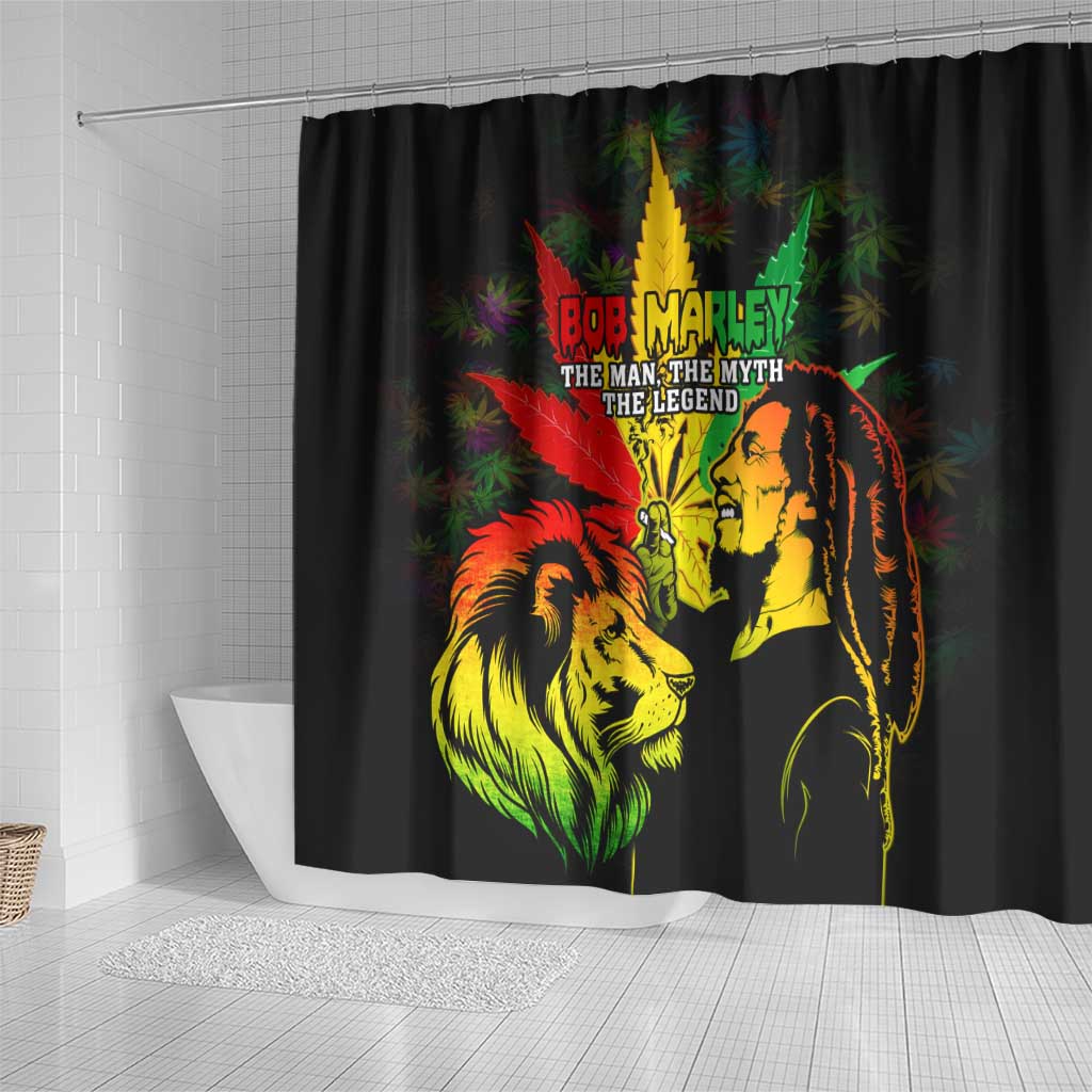 Jamaica Legend Bob Shower Curtain Lion With Cannabis Leaf Pattern - Wonder Print Shop