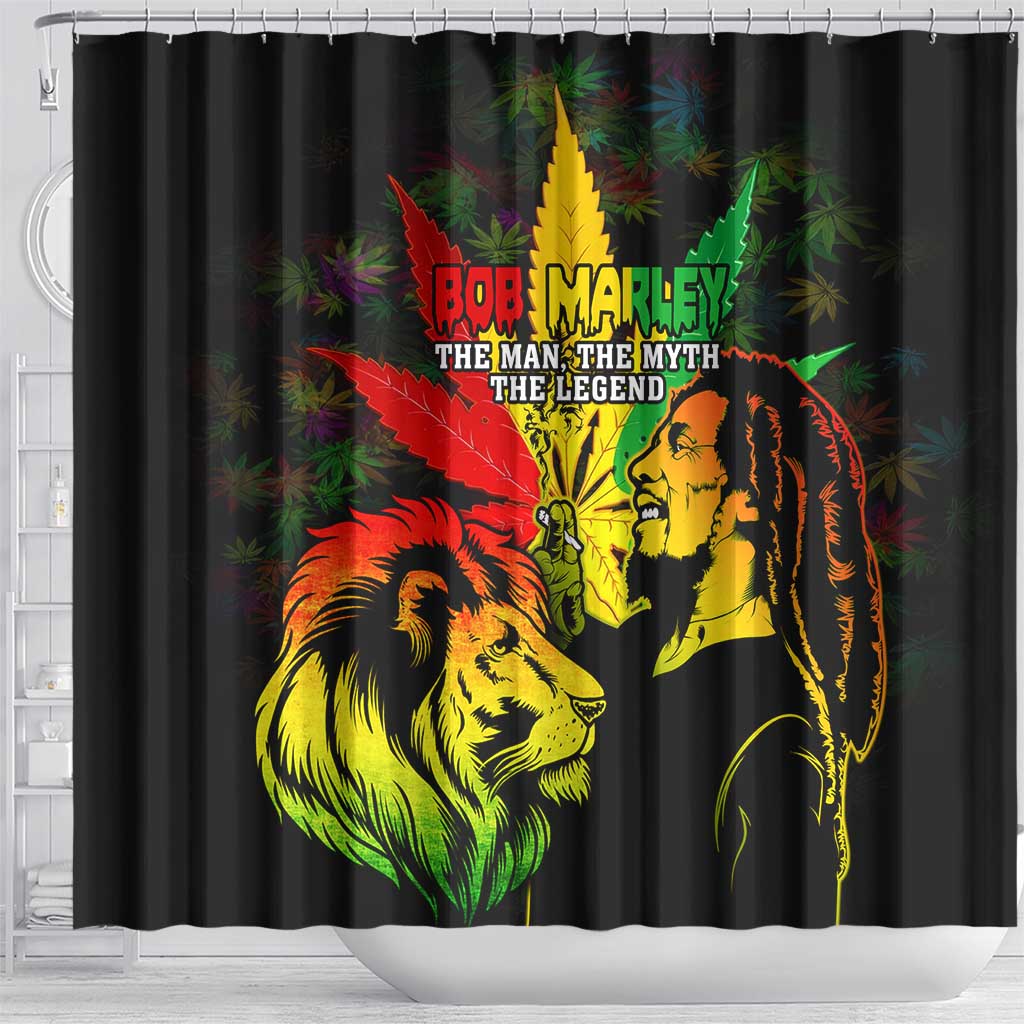 Jamaica Legend Bob Shower Curtain Lion With Cannabis Leaf Pattern - Wonder Print Shop