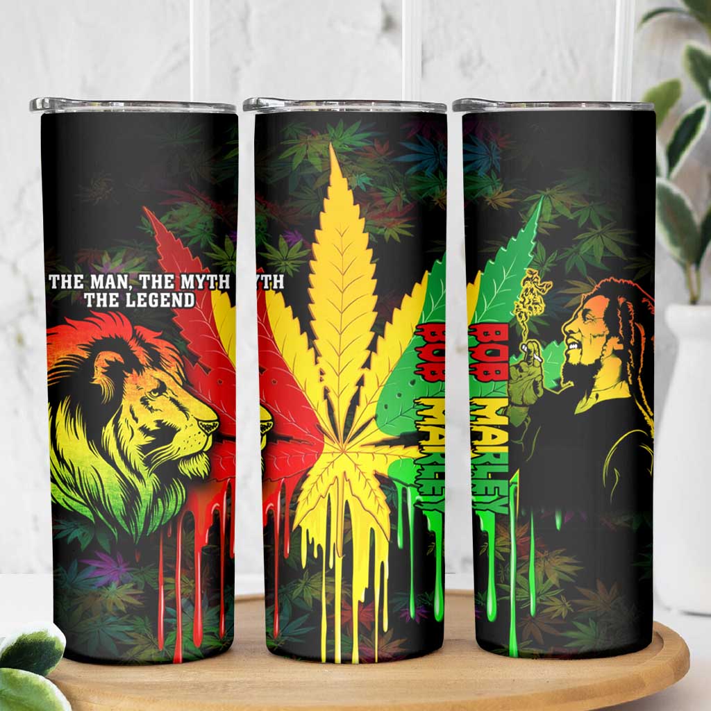 Jamaica Legend Bob Skinny Tumbler Lion With Cannabis Leaf Pattern - Wonder Print Shop
