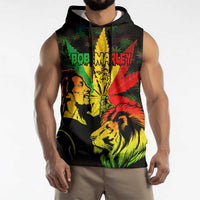 Jamaica Legend Bob Sleeveless Hoodie Lion With Cannabis Leaf Pattern - Wonder Print Shop