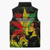 Jamaica Legend Bob Sleeveless Puffer Jacket Lion With Cannabis Leaf Pattern - Wonder Print Shop