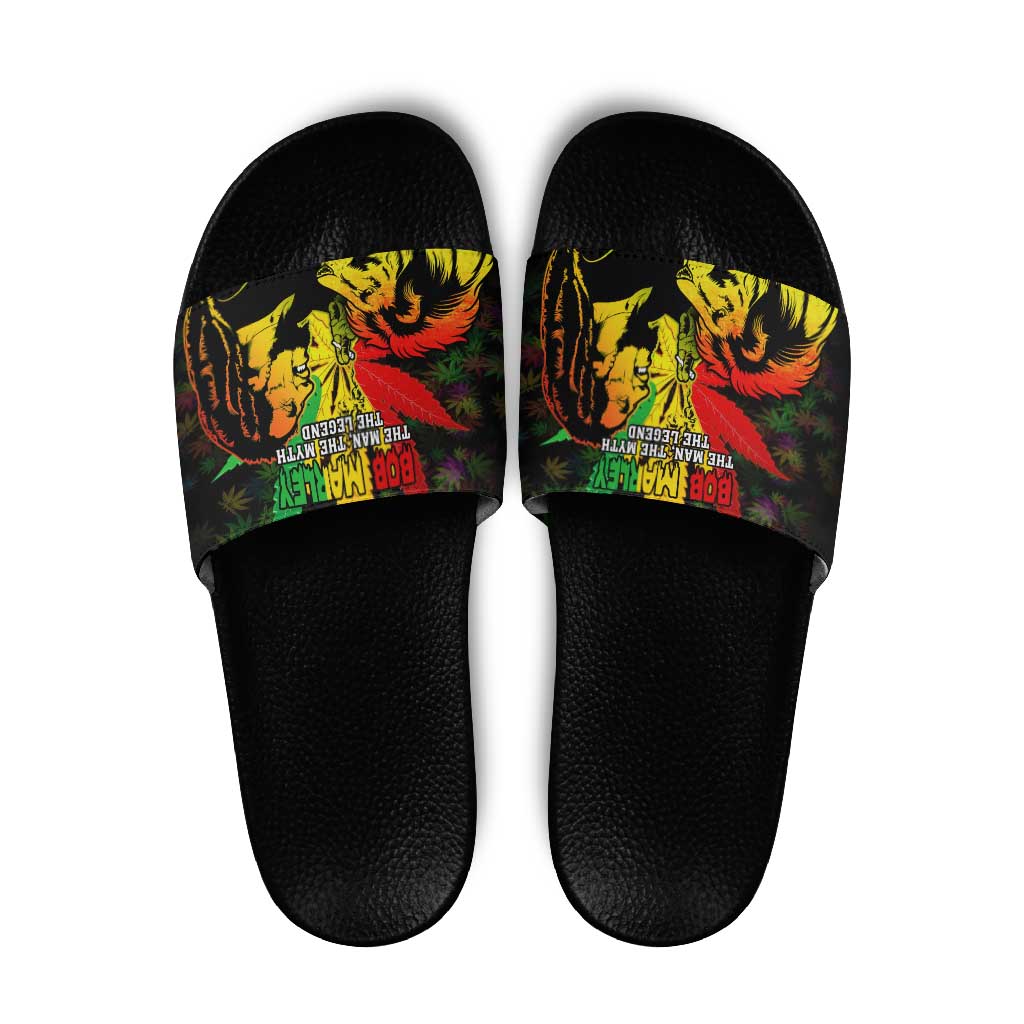 Jamaica Legend Bob Slide Sandals Lion With Cannabis Leaf Pattern - Wonder Print Shop