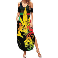 Jamaica Legend Bob Summer Maxi Dress Lion With Cannabis Leaf Pattern LT14