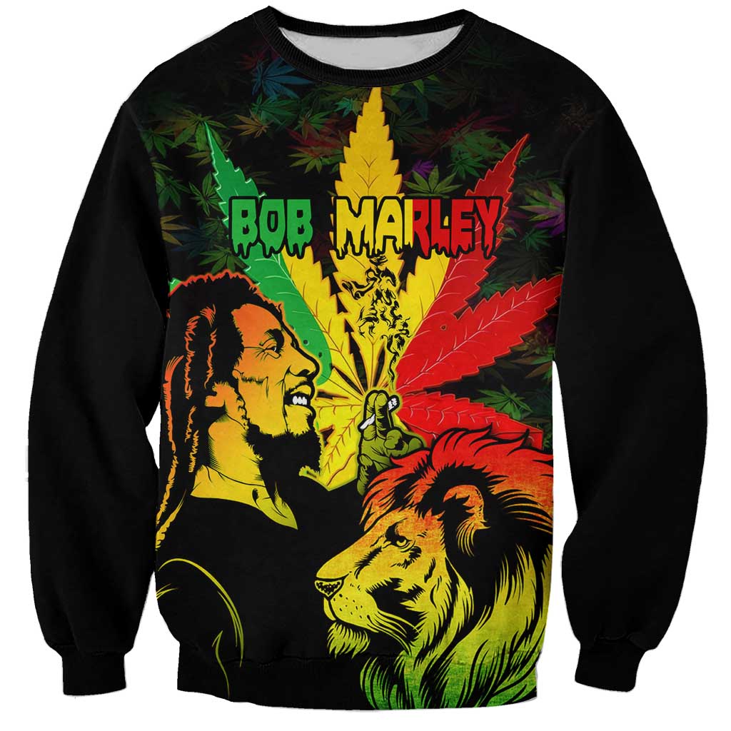 Jamaica Legend Bob Sweatshirt Lion With Cannabis Leaf Pattern LT14