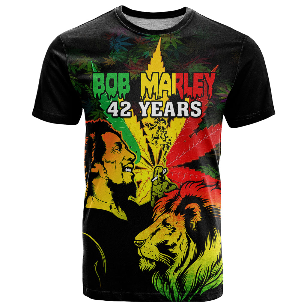 Jamaica Legend Bob T Shirt Lion With Cannabis Leaf Pattern - Wonder Print Shop