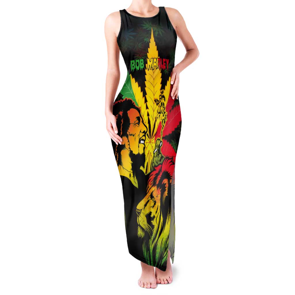 Jamaica Legend Bob Tank Maxi Dress Lion With Cannabis Leaf Pattern LT14