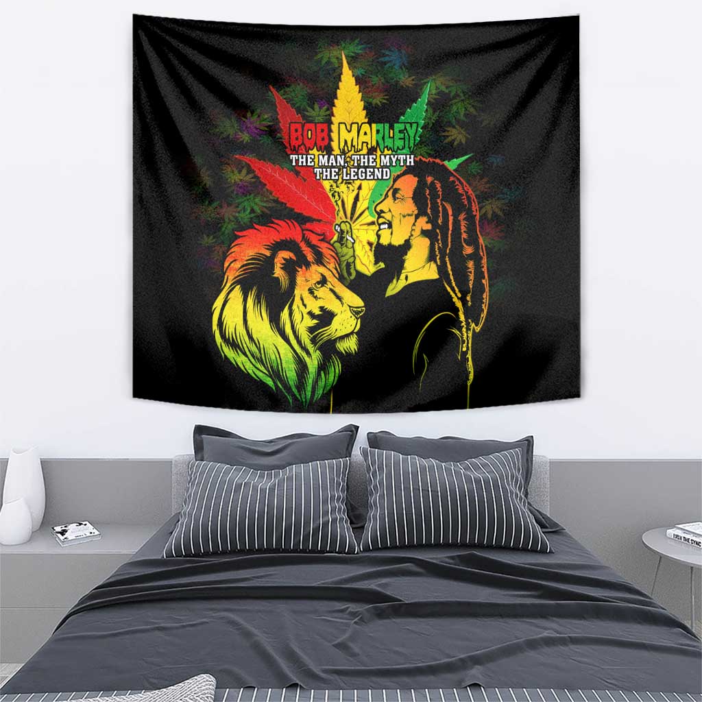 Jamaica Legend Bob Tapestry Lion With Cannabis Leaf Pattern - Wonder Print Shop